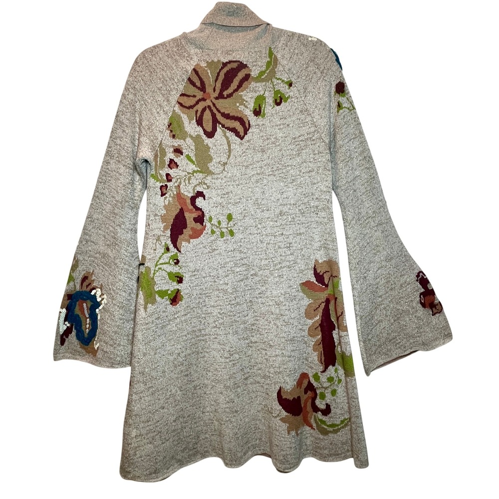 Anthropologie Knitted & Knotted Embroidered Swing Sweater Dress S Sequin NWT - Picture 3 of 16